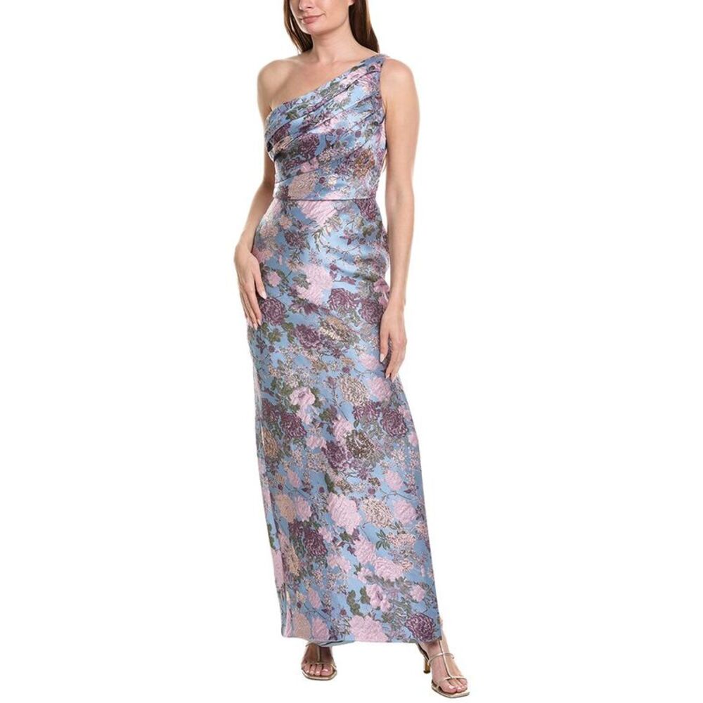 Rene Ruiz Womens  One-Shoulder Floral Fil Coupe Column Gown, Purple